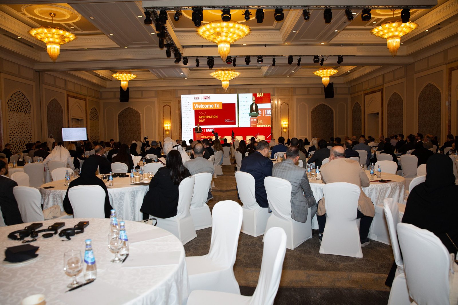 The conference hall during a session at the 1st Doha Arbitration Day