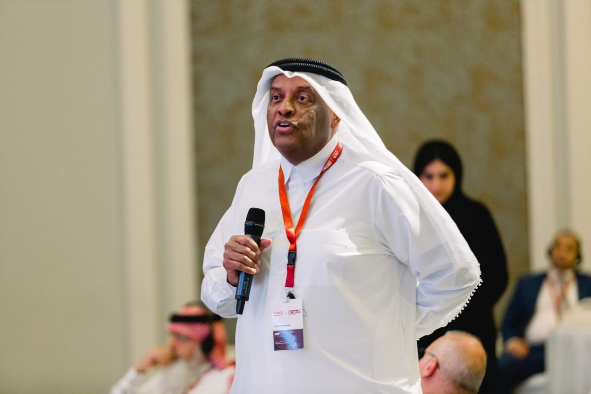 Delegate addressing the floor at the 1st Doha Arbitration Day